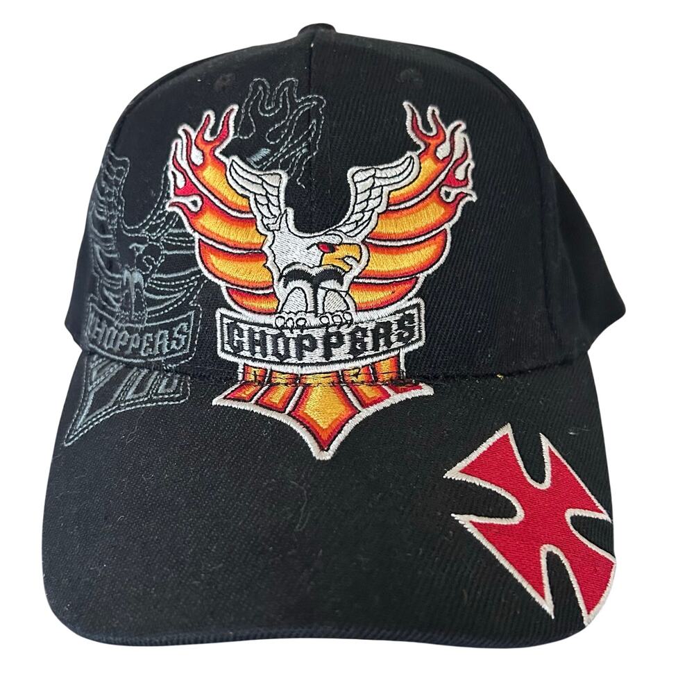Y2K Black Choppers Eagle Flame Graphic Baseball Cap biker skater moto One Size